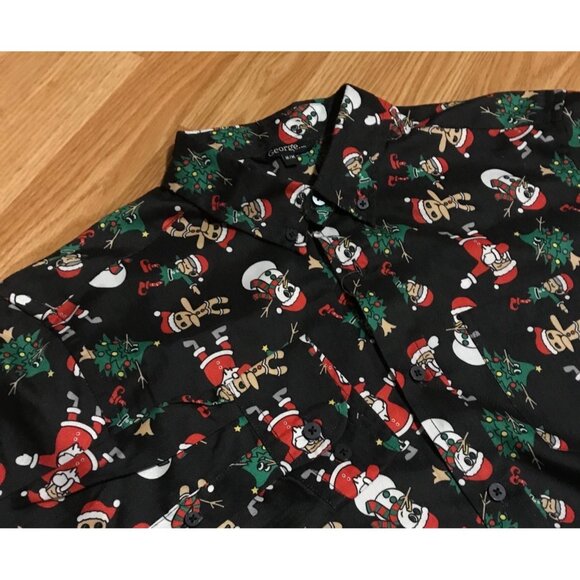George Mens M Christmas Novelty Button Up Long Sleeve Shirt Santa  Snowman Print - Picture 5 of 15